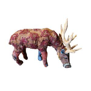 Handcrafted Bavarian Forest Stag Figurine With Embroidered Fabric & Painted Deta